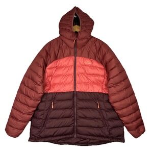 L.L.Bean‎ DownTek Hooded Down Puffer Jacket Women 1X Plus Colorblock Burgundy